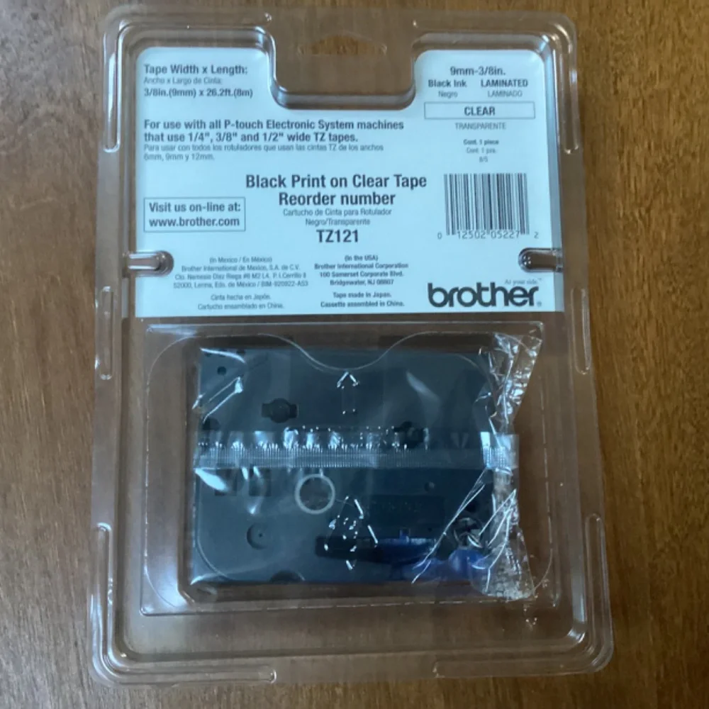 Brother TZ-121 P-touch Electronic Labeling System Tape 3/8” width (9mm)
